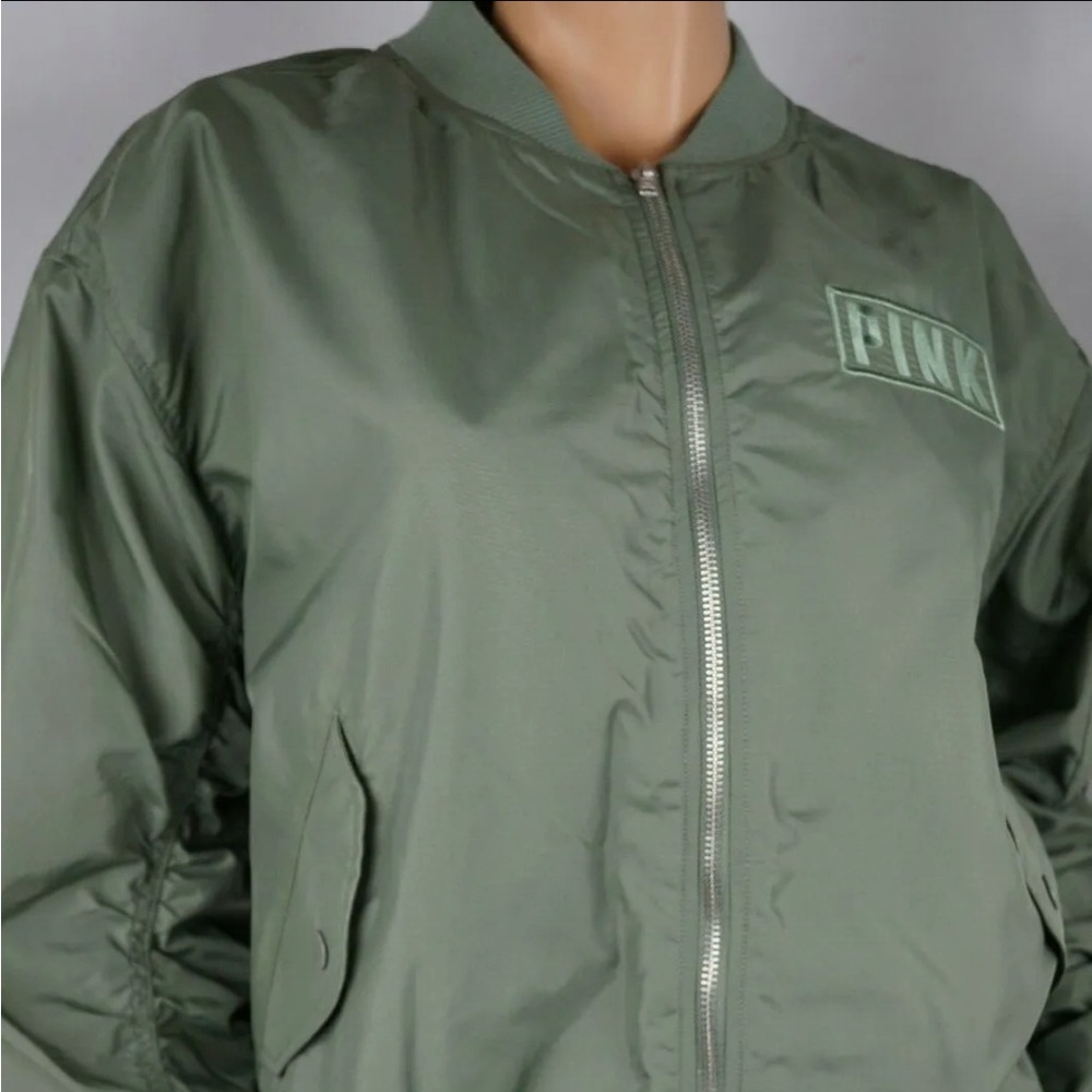 *Victoria secret Pink* olive green Bomber jacket brand new oversized look - Picture 2 of 3